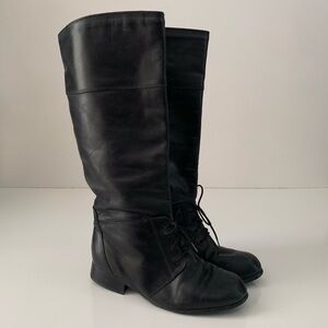 Blondo Davos Gomma lace up leather tall knee high riding boots stacked heel 7.5